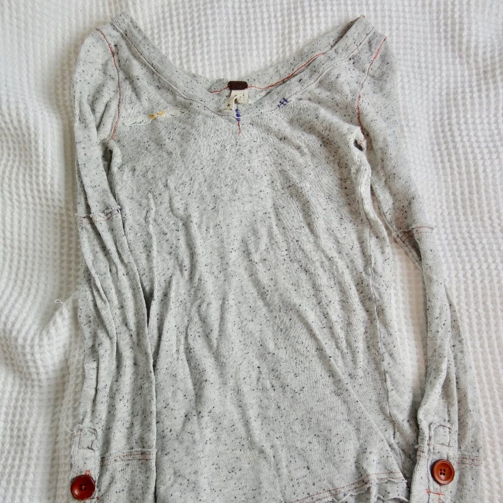 Free People Grey Heather Shirt Top Long Sleeved S